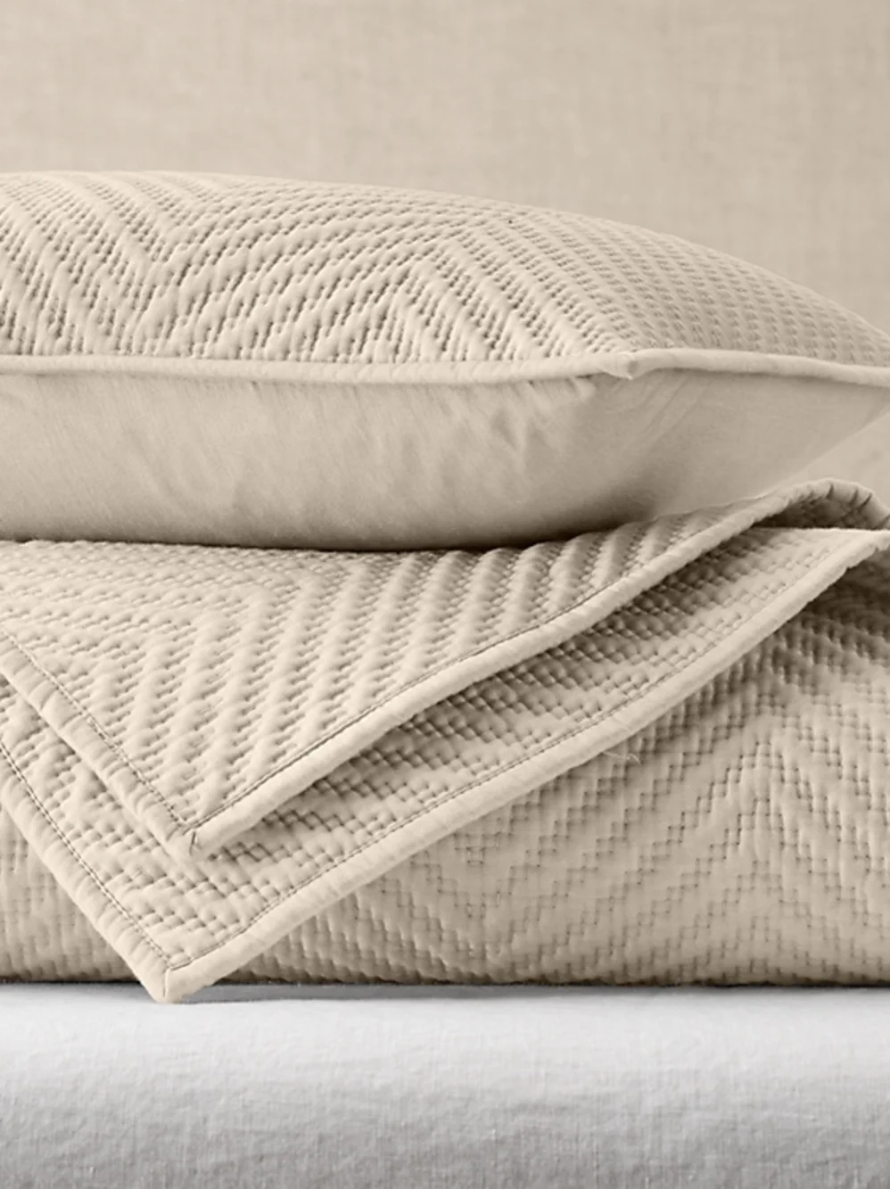 Restoration Hardware Sateen Coverlet Washed Herringbone In White